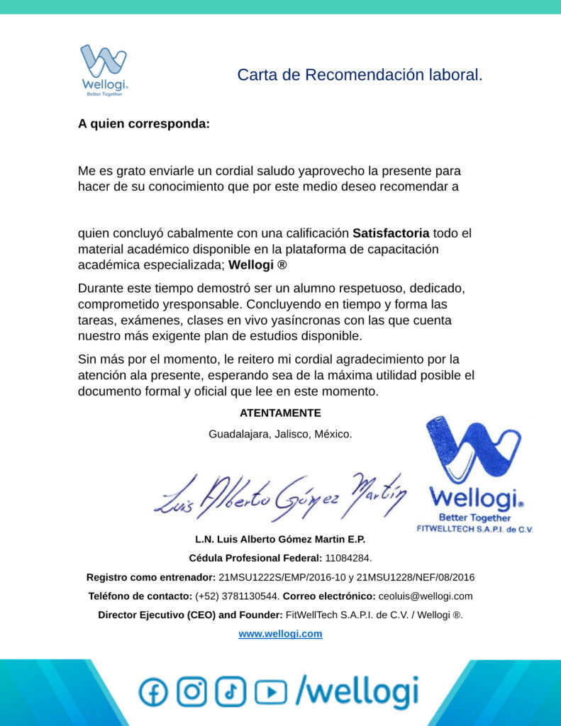 Carta de Recomendación Laboral Wellogi