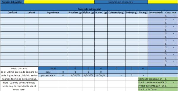 Tabla para estandarizar recetas 1